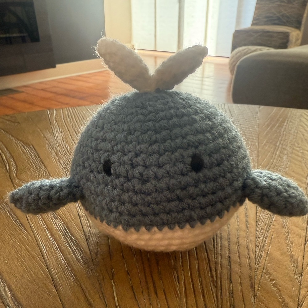 Handmade Blue and White Crochet Whale Plush